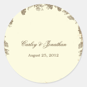 Rustic Vineyard Wedding Favour Sticker - Brown