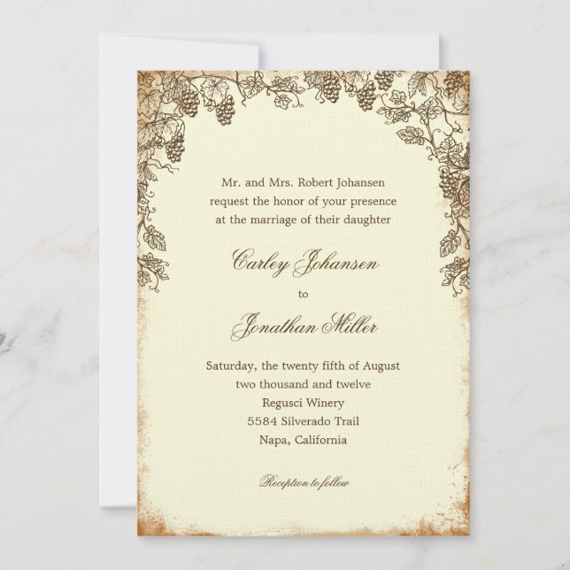Rustic Vineyard Wedding Invitation - Brown (Front)