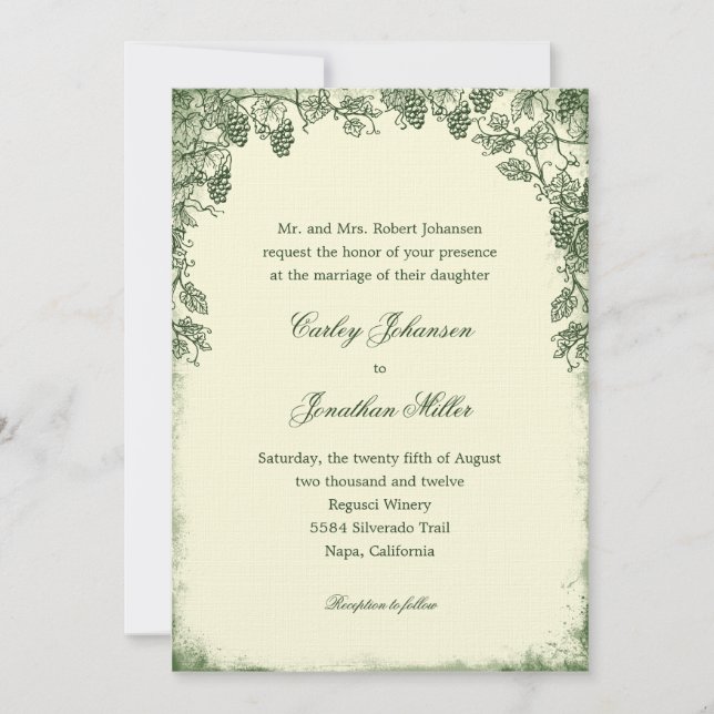 Rustic Vineyard Wedding Invitation - Green (Front)