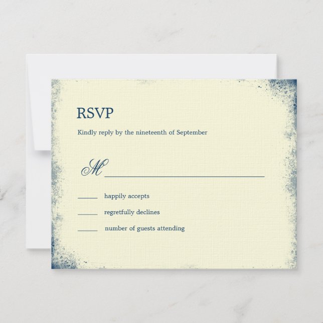 Rustic Vineyard Wedding RSVP Card - Navy (Front)