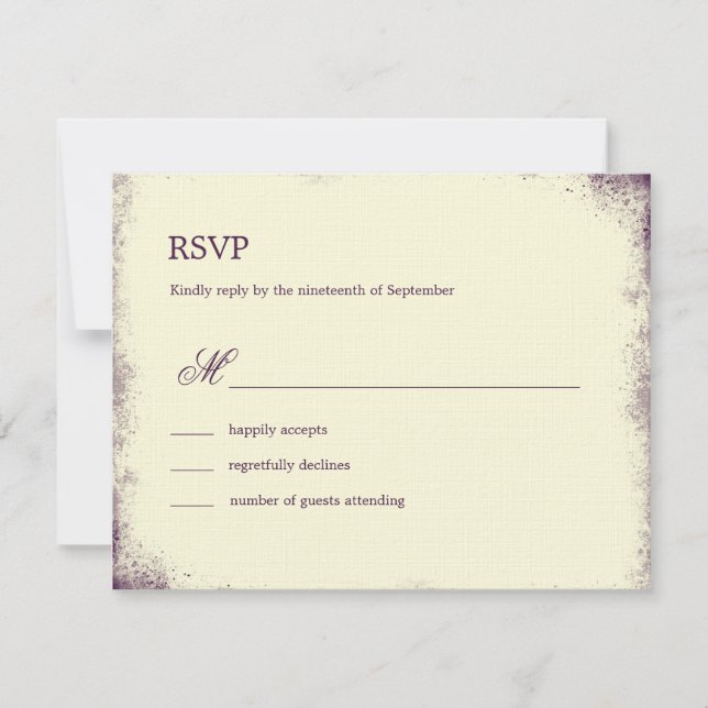 Rustic Vineyard Wedding RSVP Card - Purple (Front)