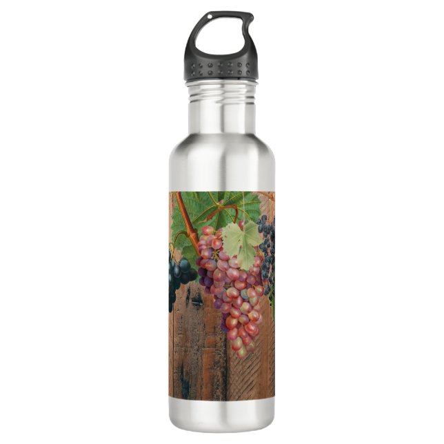 Rustic Vineyard Wood & Grapes 710 Ml Water Bottle (Front)