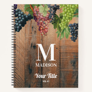 Rustic Vineyard Wood & Grapes Monogram Notebook
