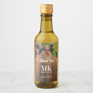 Rustic Vineyard Wood & Grapes Monogram Wedding Wine Label