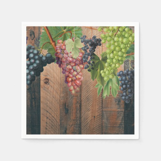 Rustic Vineyard Wood & Grapes Napkin (Front)