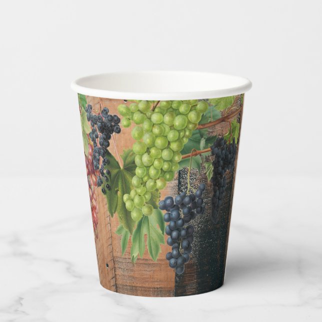 Rustic Vineyard Wood & Grapes  Paper Cups (Back)