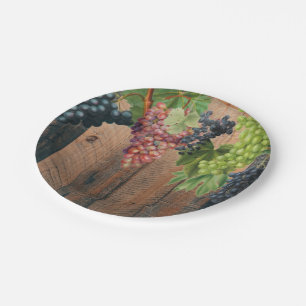 Rustic Vineyard Wood & Grapes Paper Plate