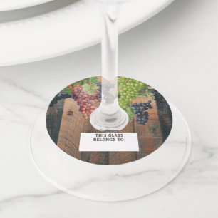 Rustic Vineyard Wood & Grapes Wine Glass Tag
