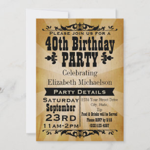 Rustic Vintage 40th Birthday Party Invitation