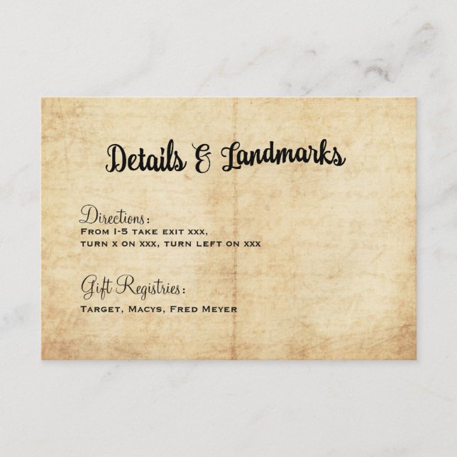 Rustic Vintage Adventure Wedding Details Card (Front)