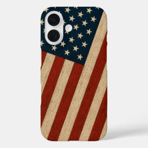 Rustic Vintage American Flag Wood Texture Patrioti iPhone 16 Case