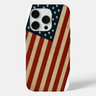 Rustic Vintage American Flag Wood Texture Patrioti iPhone 15 Pro Case