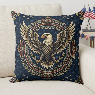 Rustic Vintage American Patriotic Bald Eagle Decor Cushion