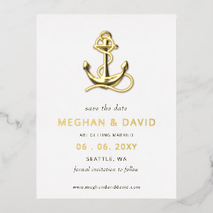 Rustic Vintage Anchor Nautical Save the Date  Foil Invitation Postcard