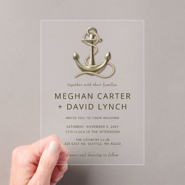 Rustic Vintage Anchor Nautical Wedding Acrylic Invitations (Insitu (Handheld))