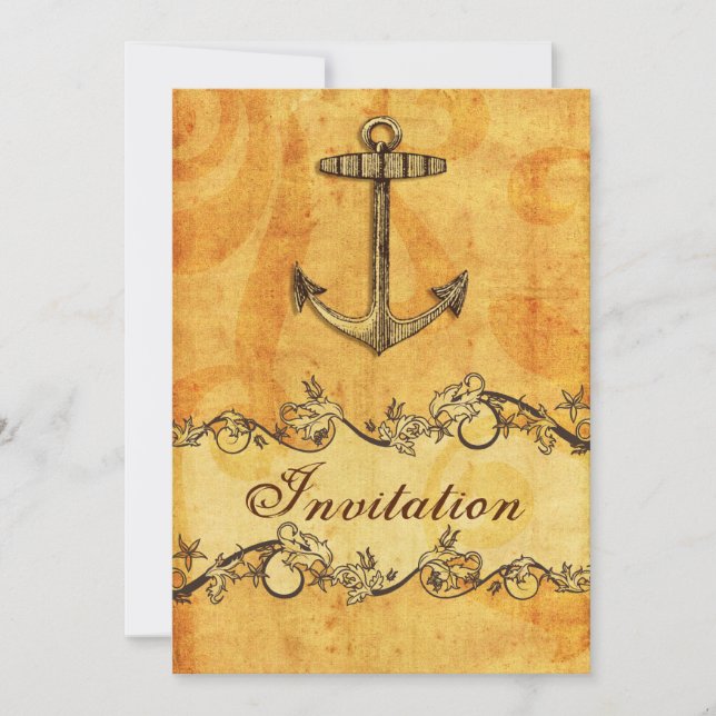 rustic, vintage ,anchor nautical wedding invites (Front)