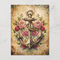 Rustic Vintage Anchor Roses Ocean Nautical