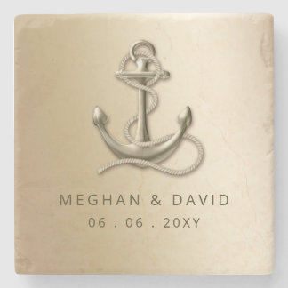 Rustic Vintage Antique Anchor Nautical Wedding Stone Coaster