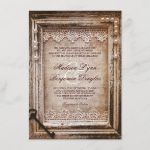 Rustic Vintage Antique Brown Frame Wedding Invites