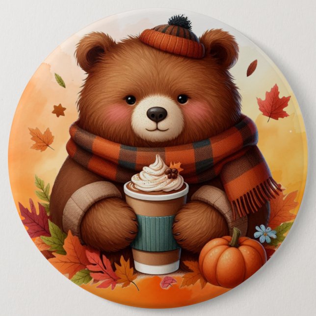 Rustic/vintage autumn bear 6 cm round badge (Front)