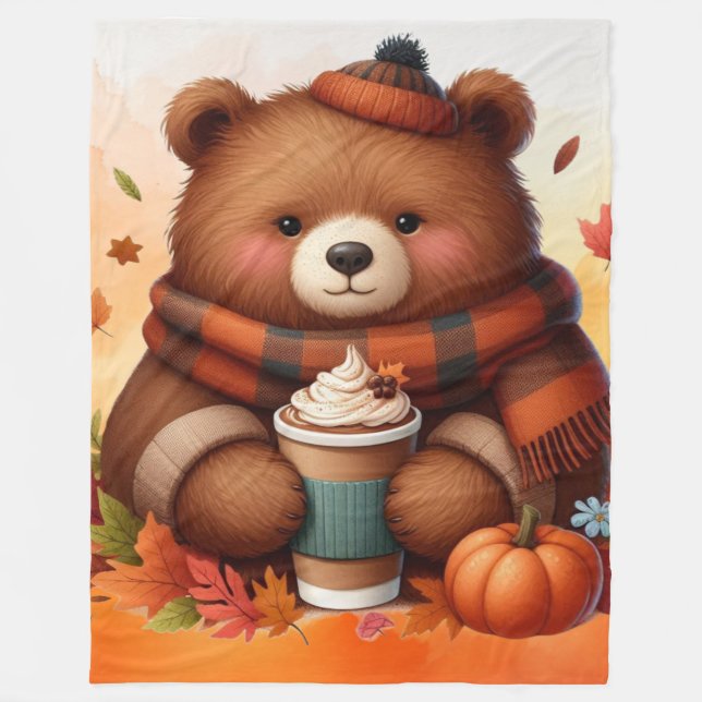 Rustic/vintage autumn bear fleece blanket (Front)
