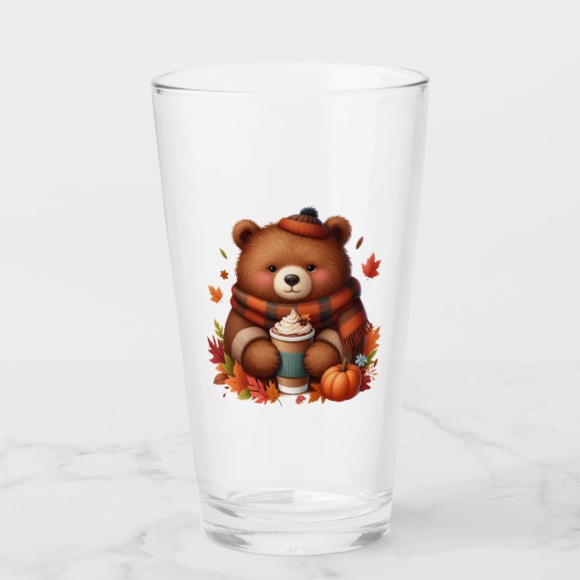Rustic/vintage autumn bear glass (Front)