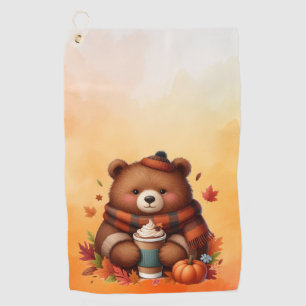 Rustic/vintage autumn bear golf towel