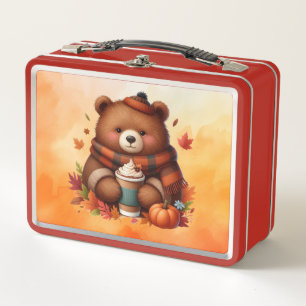 Rustic/vintage autumn bear metal lunch box