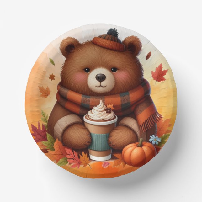 Rustic/vintage autumn bear paper plate (Front)