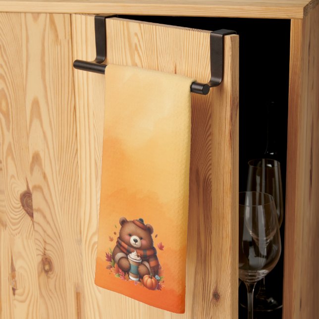 Rustic/vintage autumn bear tea towel (Thirds Fold)