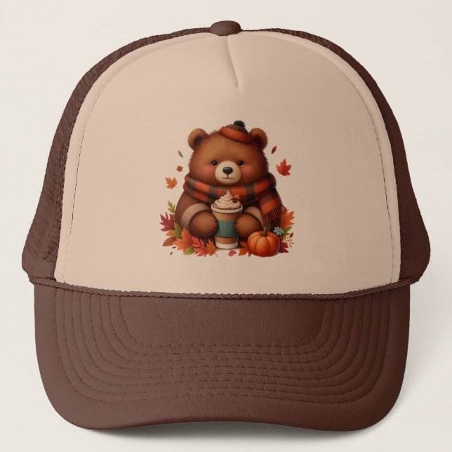 Rustic/vintage autumn bear trucker hat (Front)