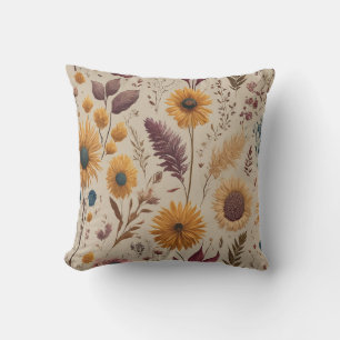 Rustic Vintage Autumn Boho Sunflower Botanical Art Cushion