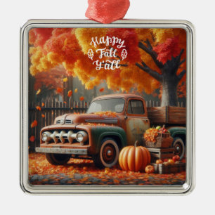 Rustic/vintage autumn farm truck metal tree decoration