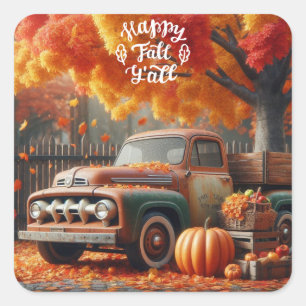 Rustic/vintage autumn farm truck square sticker