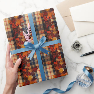 Rustic Vintage Autumn Floral Plaid Gift Wrapping Paper