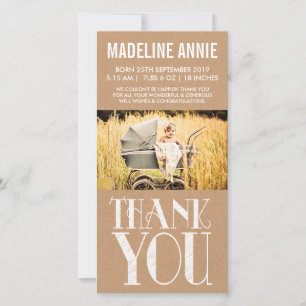 Rustic Vintage Baby Birth Thank You Photo Card