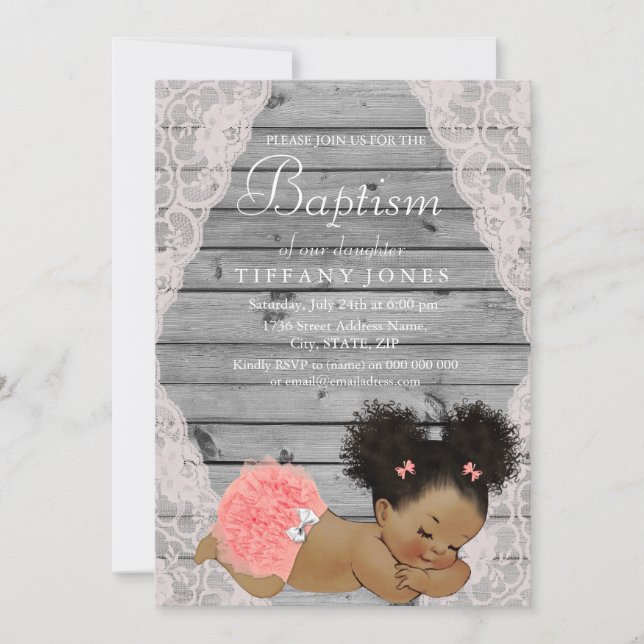 Rustic Vintage Baby Girl Baptism Invite (Front)