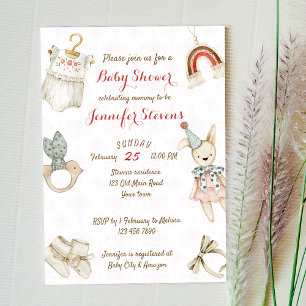 Rustic vintage baby toys and clothes baby shower invitation