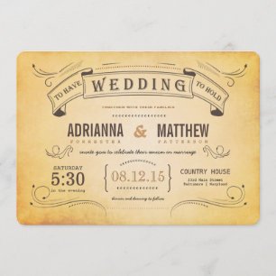 Rustic Vintage Banner Romantic Wedding Invitation