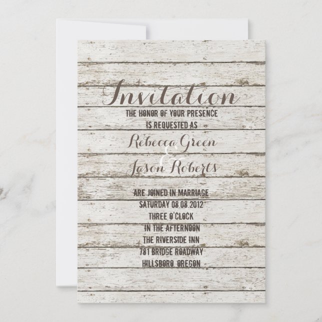 rustic vintage barn wood barn wedding invitation (Front)