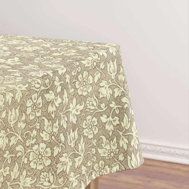 Rustic Vintage Beige Cream Floral Pattern Tablecloth (In Situ)