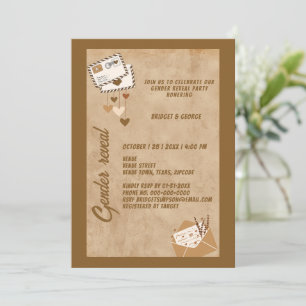 rustic vintage beige gender reveal party  invitation