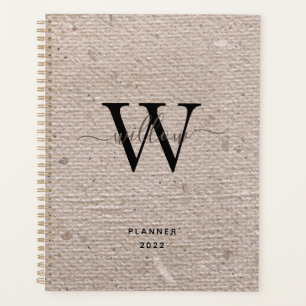 Rustic Vintage Beige Paper Monogrammed Planner