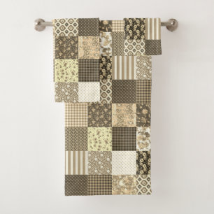 Rustic Vintage Beige Patchwork Quilt Pattern  Bath Towel Set