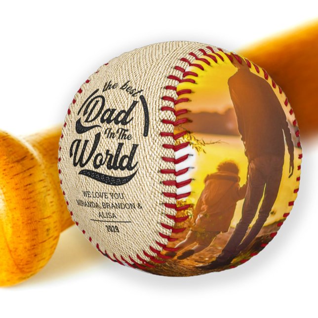 Rustic Vintage Best Dad Fathers Day Photo Baseball (Creator Uploaded)