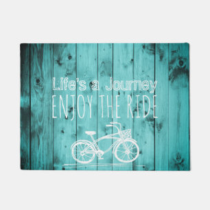 Rustic Vintage Bicycle Teal Boho Life's a Journey Doormat