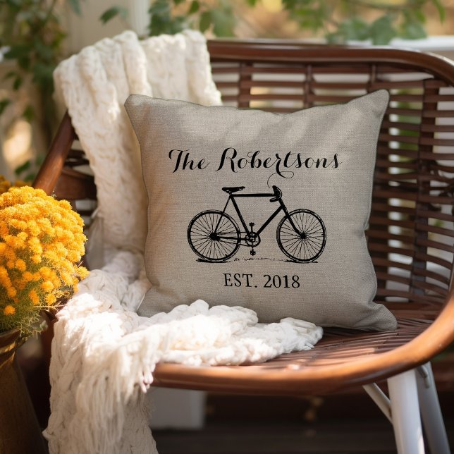 Rustic Vintage Bicycle Wedding Monogram Outdoor Cushion (Creator Uploaded)