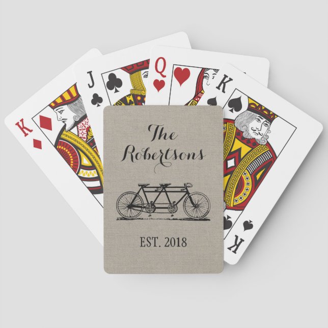 Rustic Vintage Bicycle Wedding Monogram Playing Cards (Back)