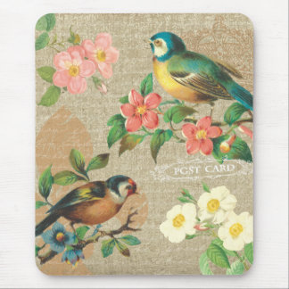 Rustic Vintage Birds and Flowers Shabby Elegance Mouse Mat
