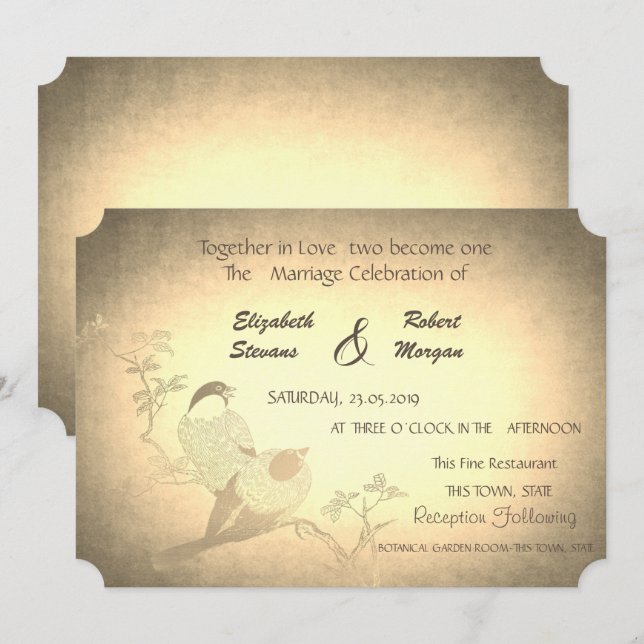 Rustic Vintage , Birds Wedding Invitation (Front/Back)
